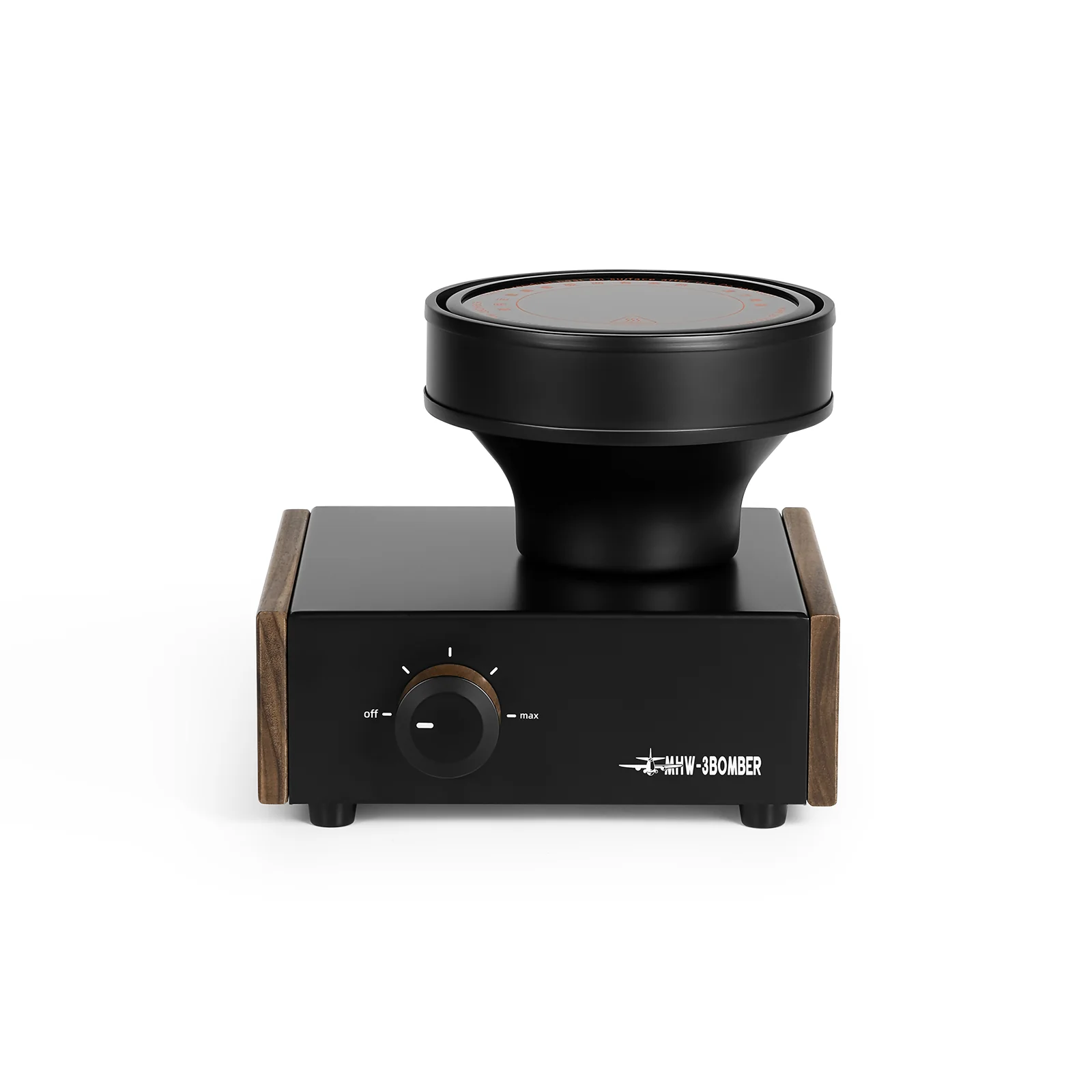 Halogen beam heater for siphon coffee on a wooden base