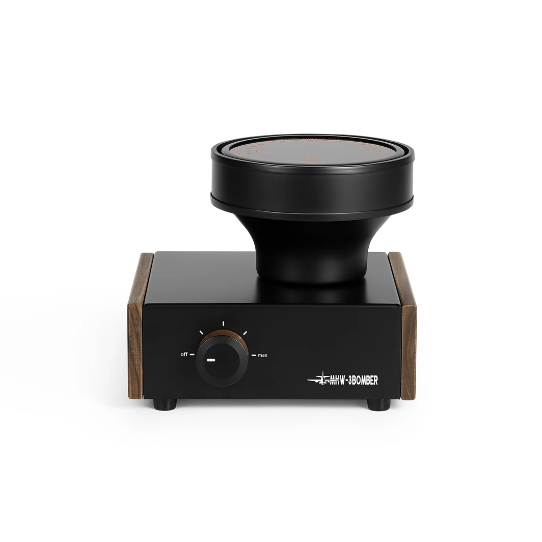 Halogen beam heater for siphon coffee on a wooden base