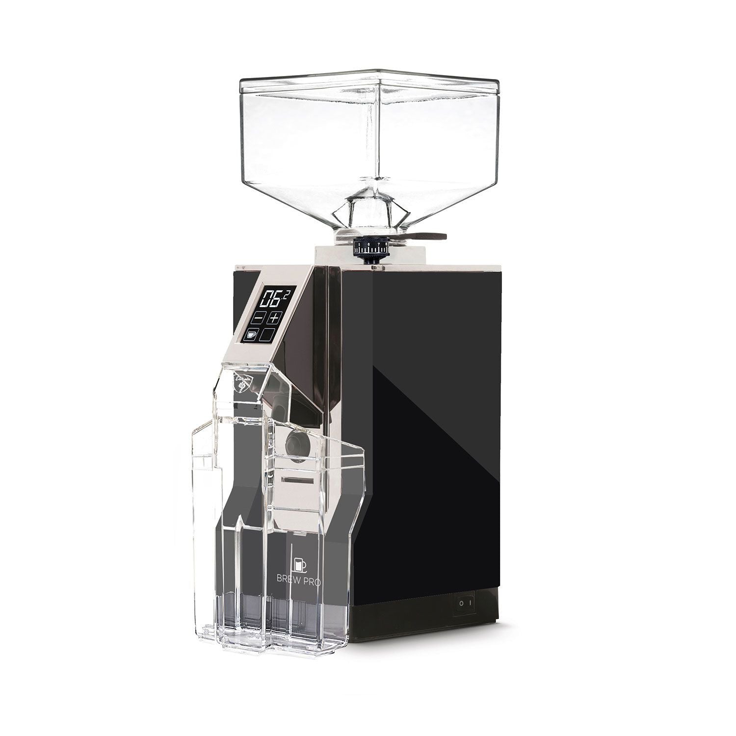 Eureka Mignon Brew Pro coffee grinder with tritan bean hopper on a counter