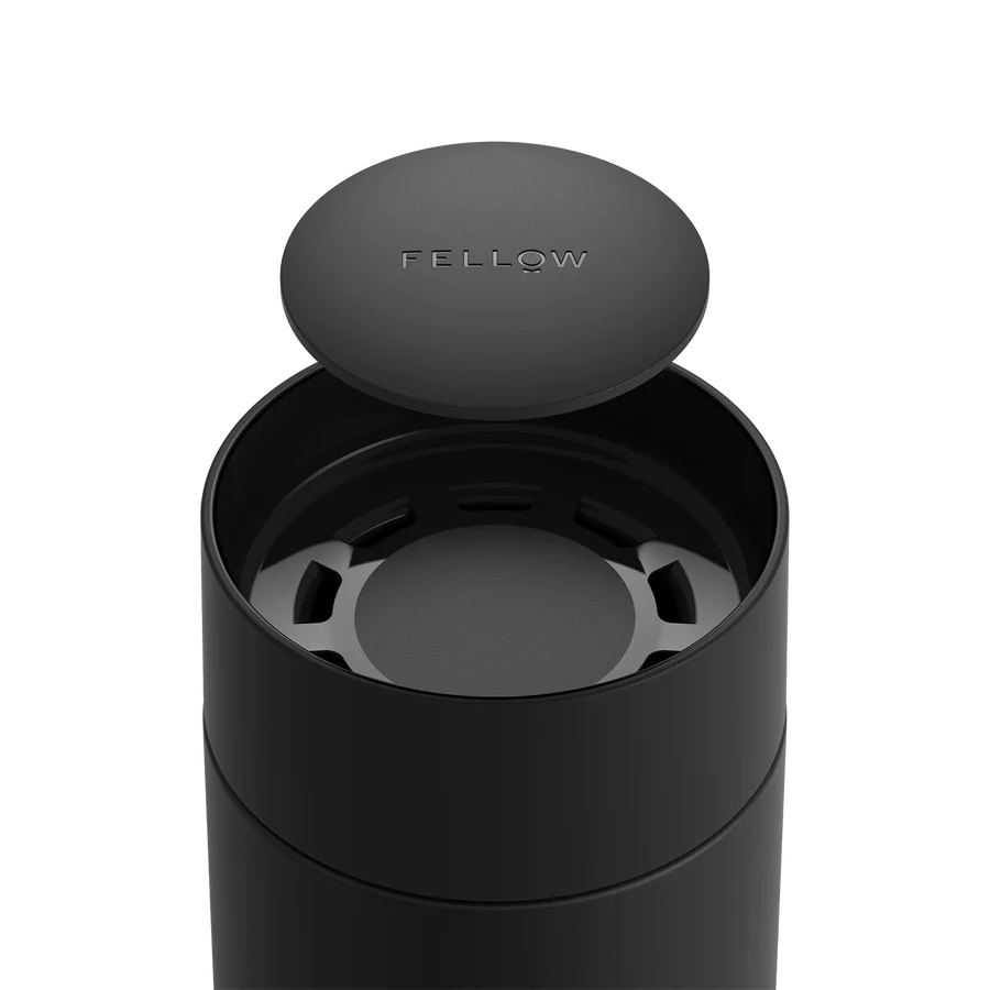 Fellow 360 Mug 12OZ Fellow 360 Sip Mug in Matte Grey with open-top 360 degree sip lid