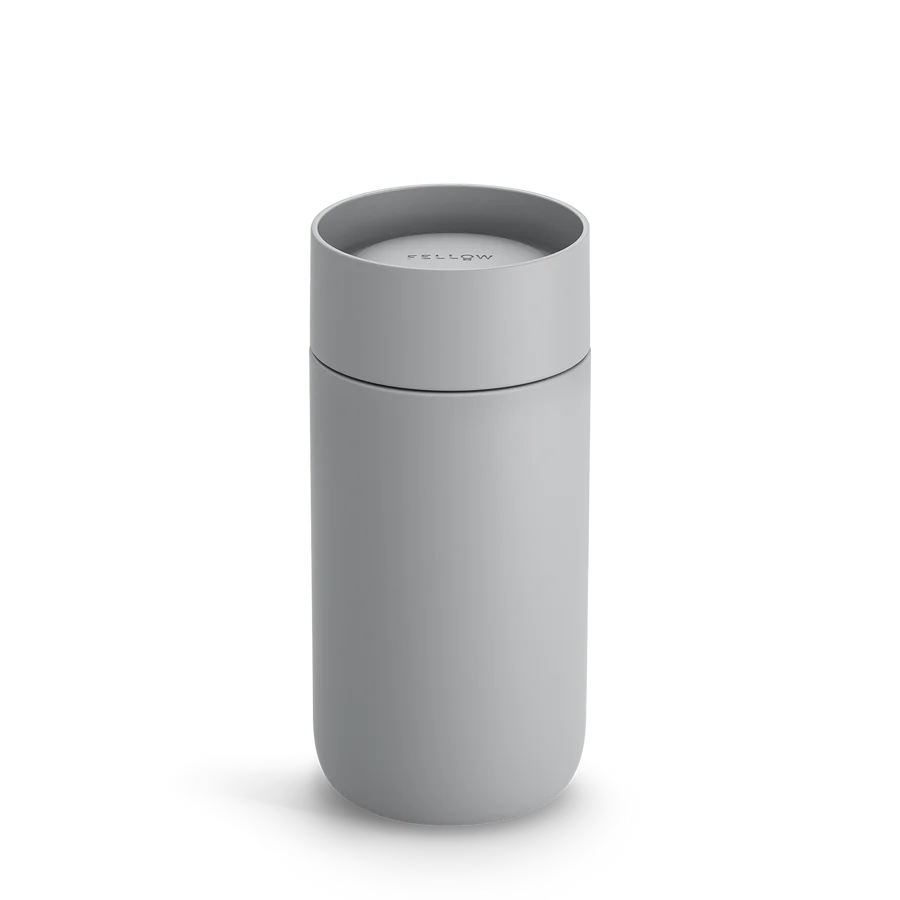 Fellow 360 Sip Mug in Matte Grey with open-top 360 degree sip lid