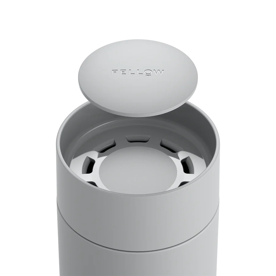Fellow 360 Mug 12OZ Fellow 360 Sip Mug in Matte Grey with open-top 360 degree sip lid