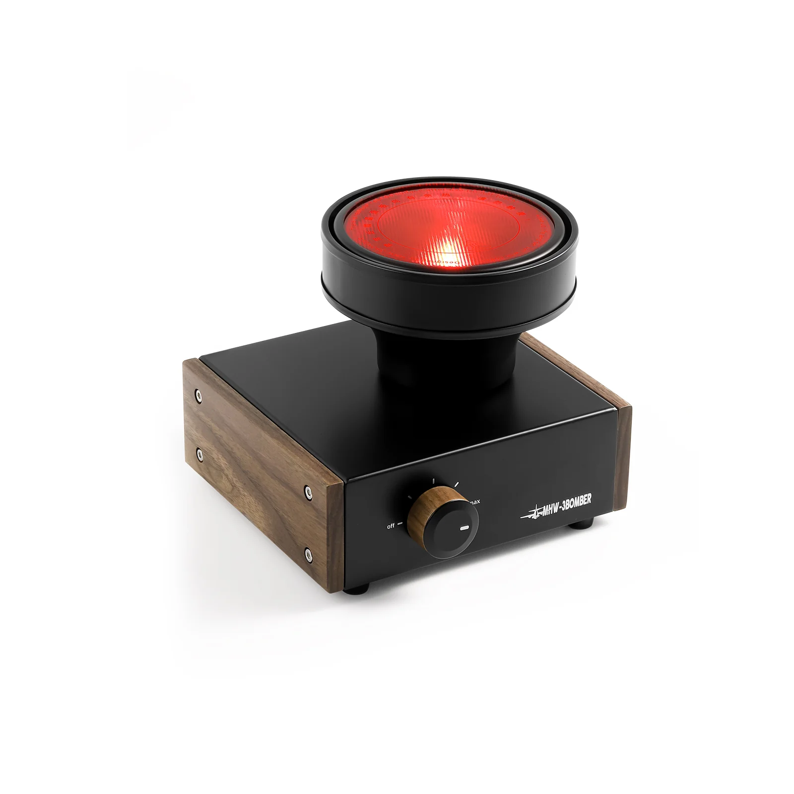 MHW-3BOMBER Star Flame Halogen Beam Heater Halogen beam heater for siphon coffee on a wooden base