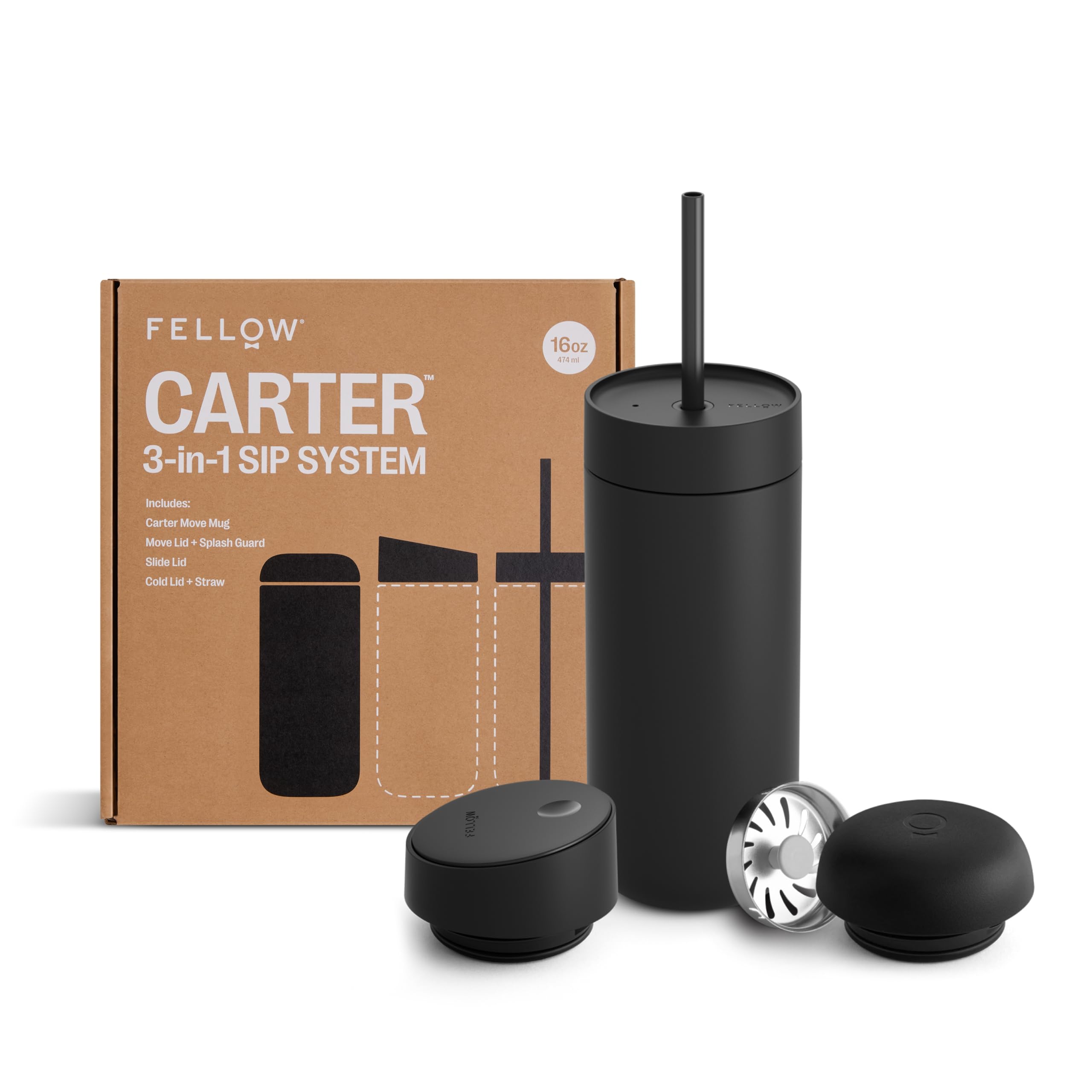 FELLOW CARTER 3-IN-1 LID SYSTEM Fellow Carter travel mug 3-in-1 lid system in matte black