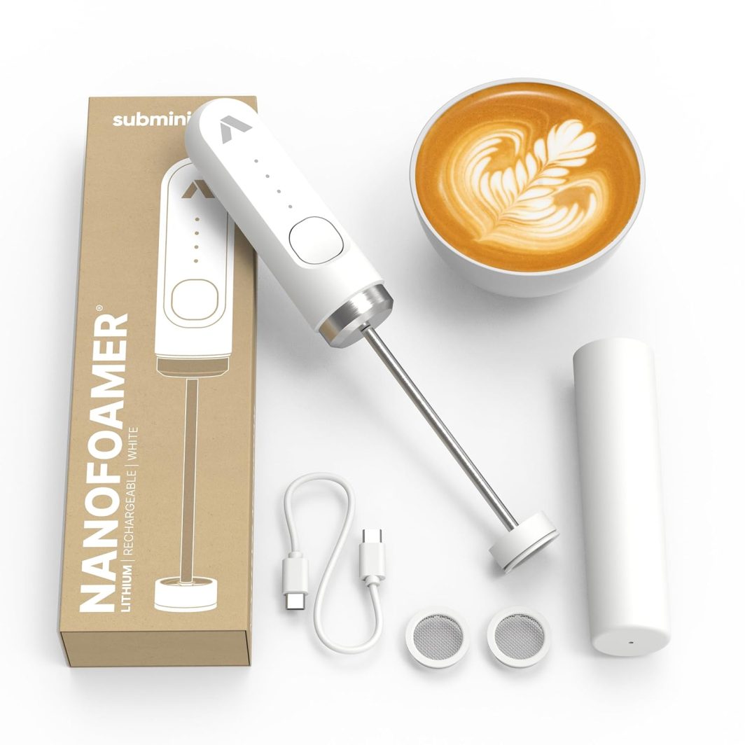 Rechargeable milk frother NanoFoamer Lithium producing silky microfoam