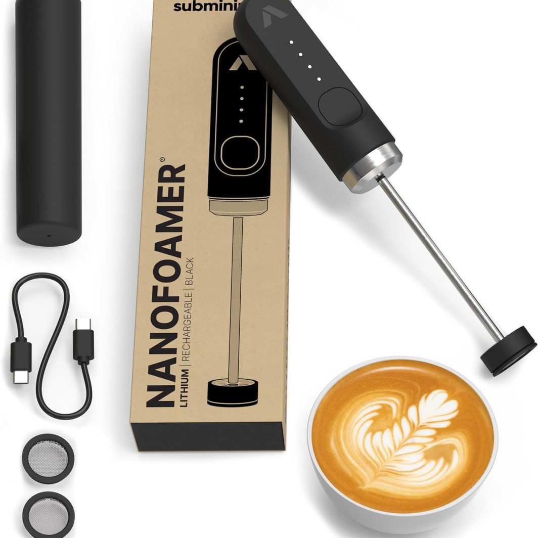 Rechargeable milk frother NanoFoamer Lithium producing silky microfoam