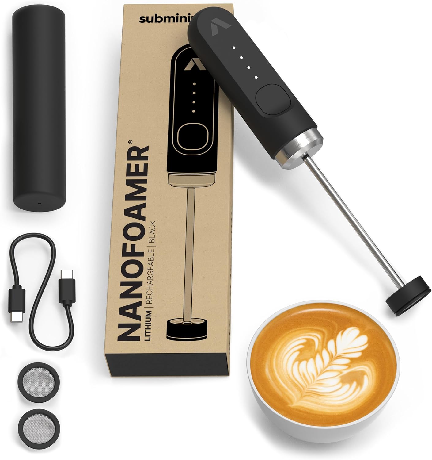 Subminimal NanoFoamer - Lithium Rechargeable milk frother NanoFoamer Lithium producing silky microfoam