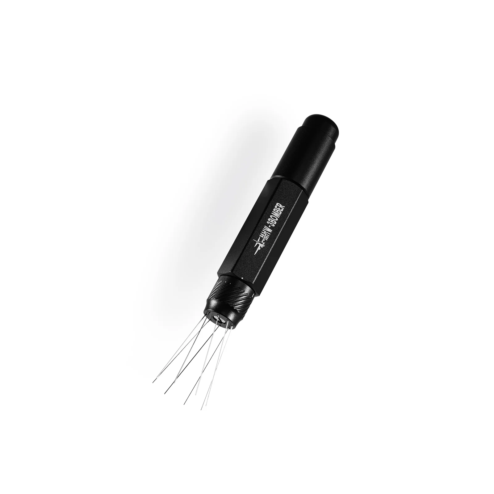 WDT distribution tool with magnetic base and spare needles on coffee counter