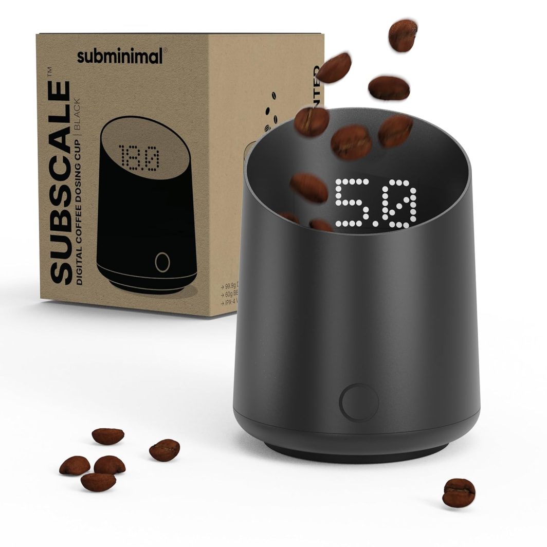 Subminimal Subscale digital coffee scale dosing cup with hidden LED display