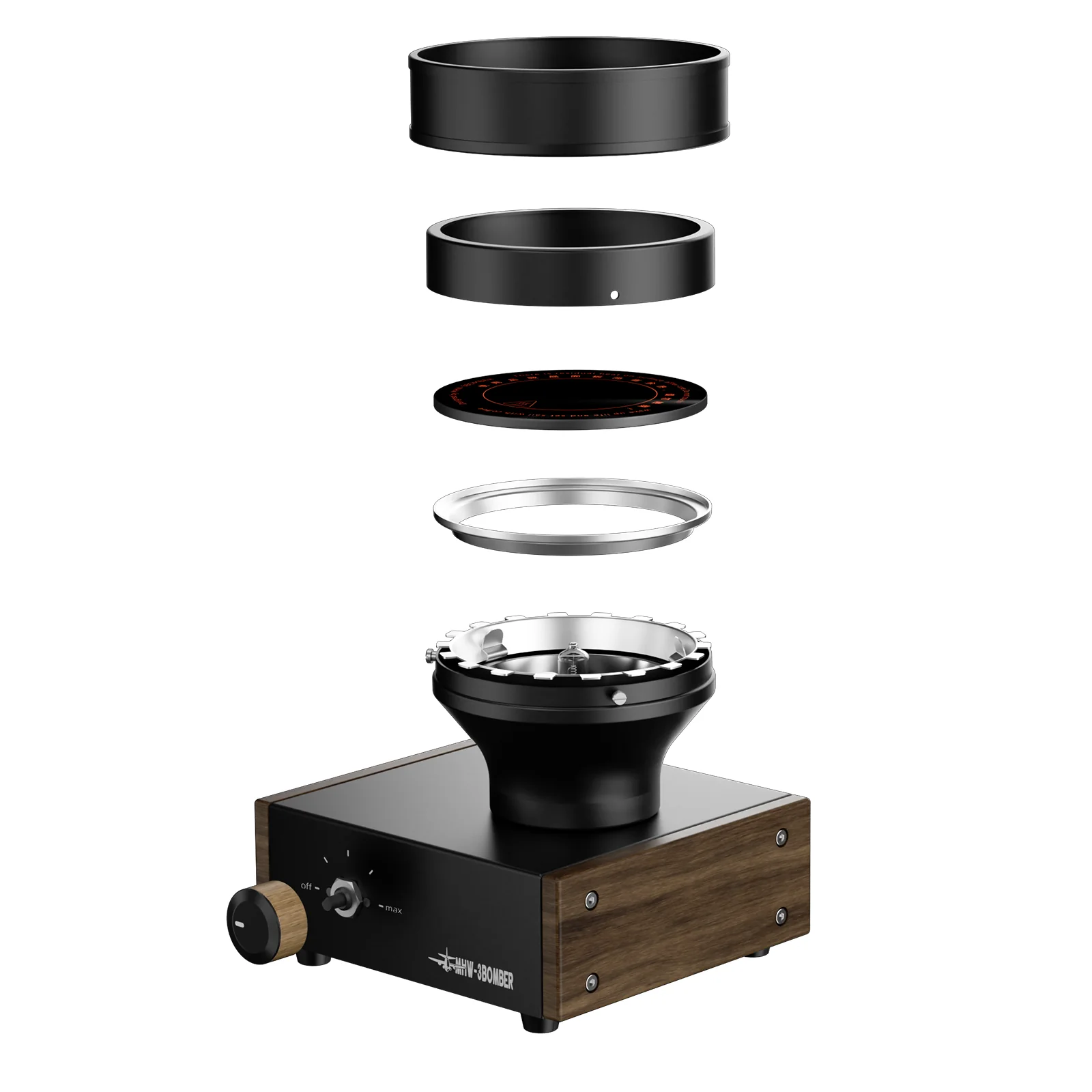 MHW-3BOMBER Star Flame Halogen Beam Heater Halogen beam heater for siphon coffee on a wooden base