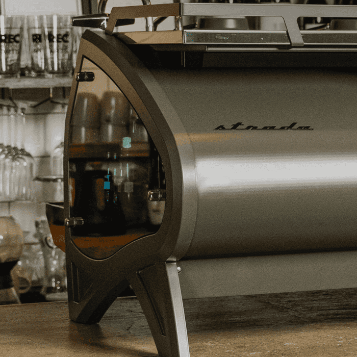 La Marzocco Strada X espresso machine with stainless-steel body and dual group heads