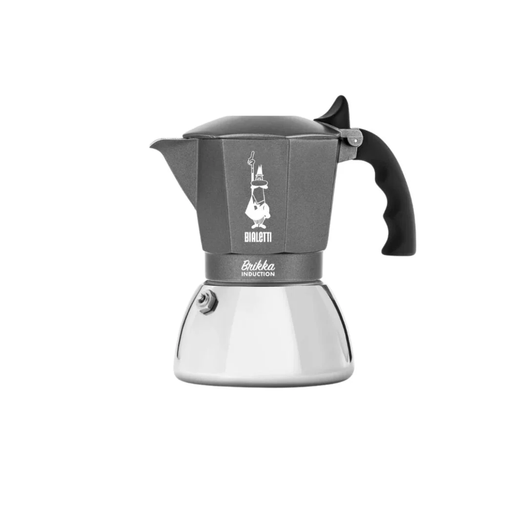 Bialetti Brikka Induction stovetop espresso maker on kitchen counter