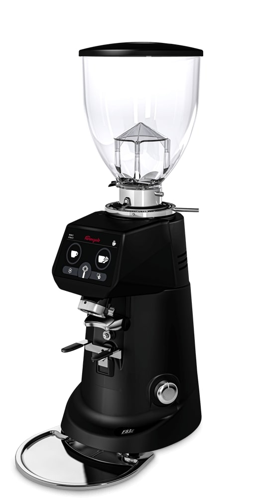 Fiorenzato F83E Fiorenzato F83E grinder in black finish on a café counter