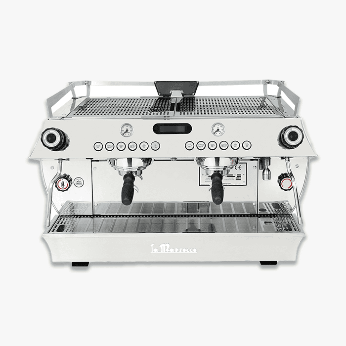 La Marzocco GB5 X twin boiler espresso machine on a café counter