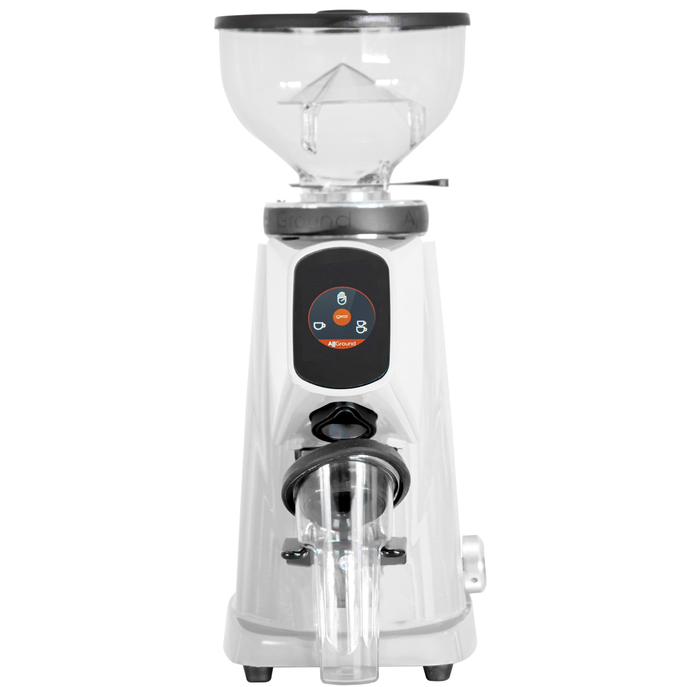 Fiorenzato All Ground Grinder Fiorenzato AllGround grinder on a café counter with adjustable fork and hopper