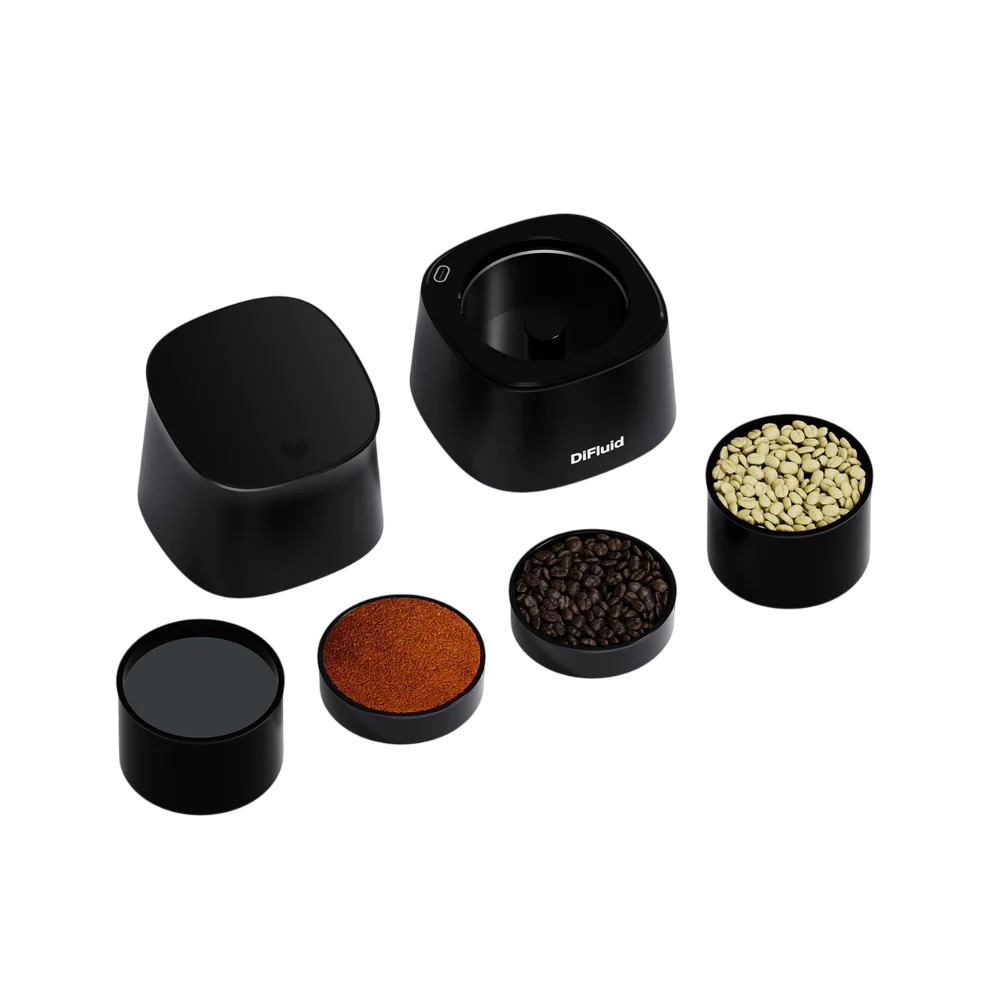 DiFluid Omix Plus Coffee moisture analyzer DiFluid Omix Plus shown measuring green coffee beans
