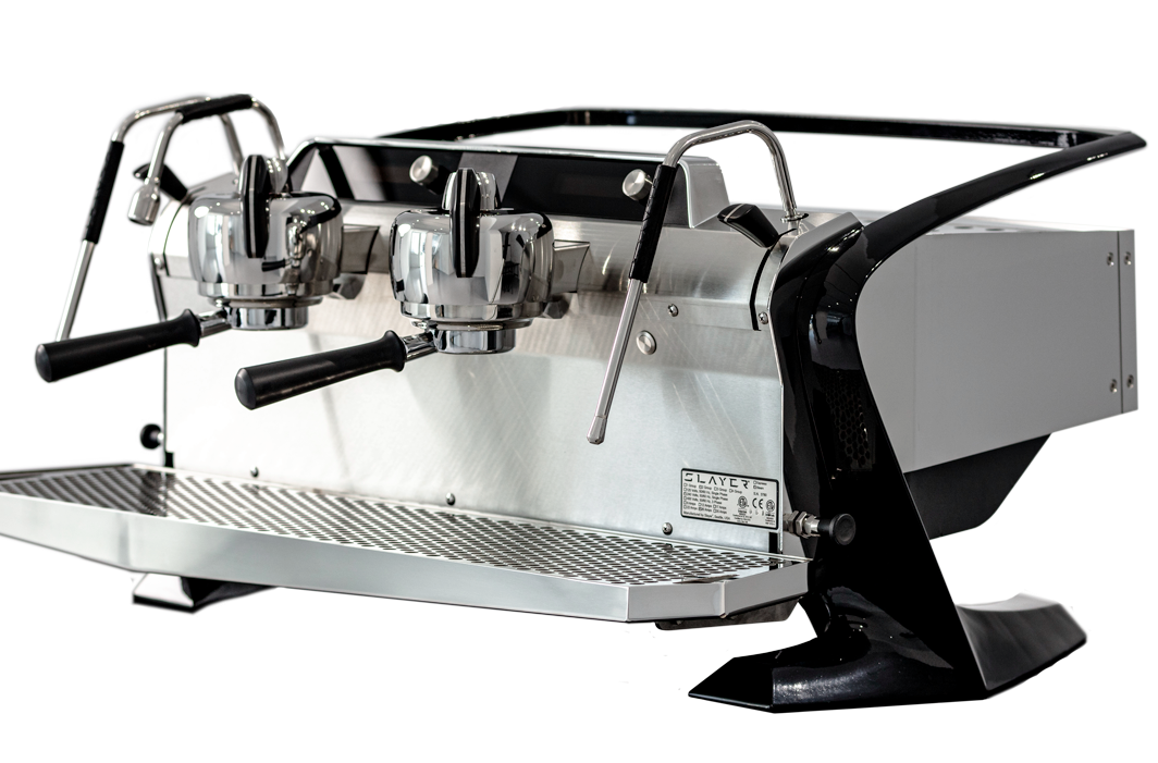 Slayer Steam LP espresso machine 2-Group model with ink-black wings