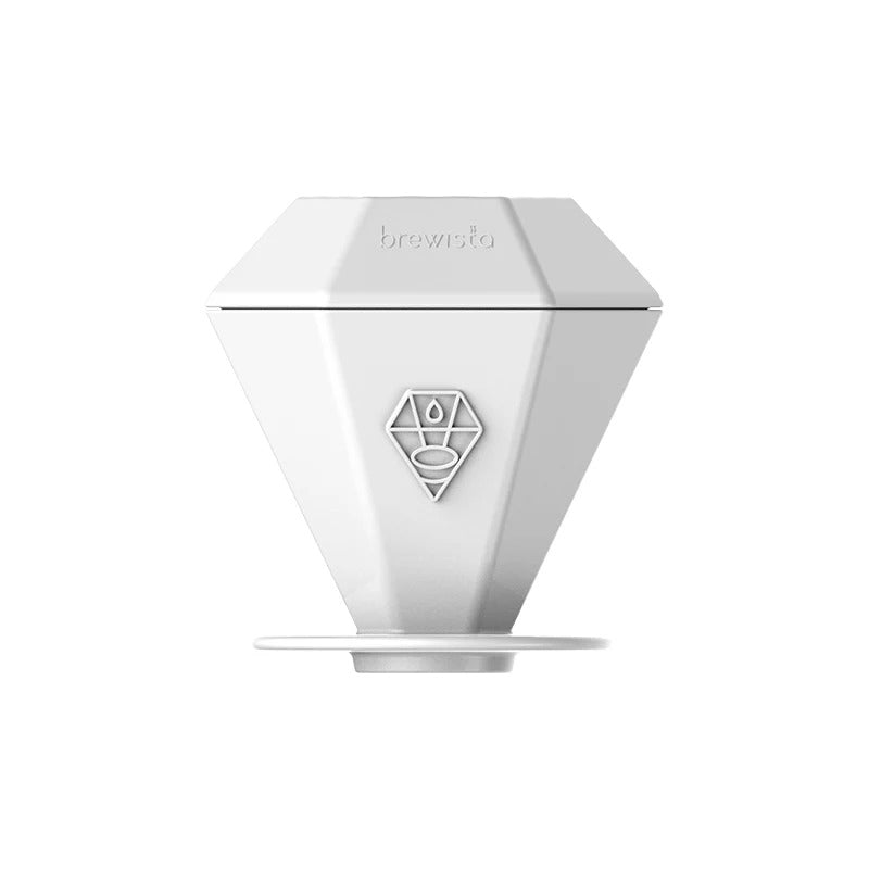 Brewista Gem Porcelain Dripper - 1 - 4 Cup - White Brewista Gem porcelain pour over dripper in white showing diamond shape and rib structure