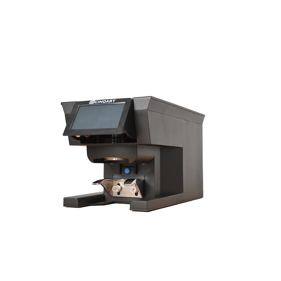 CINOART AUTOMATIC COFFEE TAMPER- Below Grinder (MY) CinoArt PTB automatic coffee tamper mounted below a commercial grinder