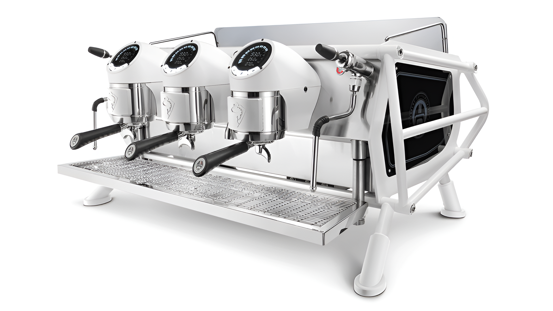 SANREMO CAFE RACER (ONLY BROCHURE) Sanremo Cafe Racer espresso machine in Naked finish on café counter