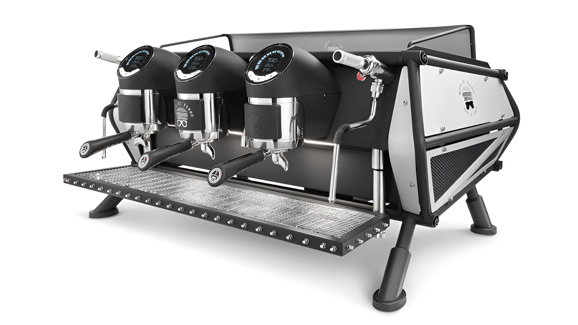 SANREMO CAFE RACER (ONLY BROCHURE) Sanremo Cafe Racer espresso machine in Naked finish on café counter