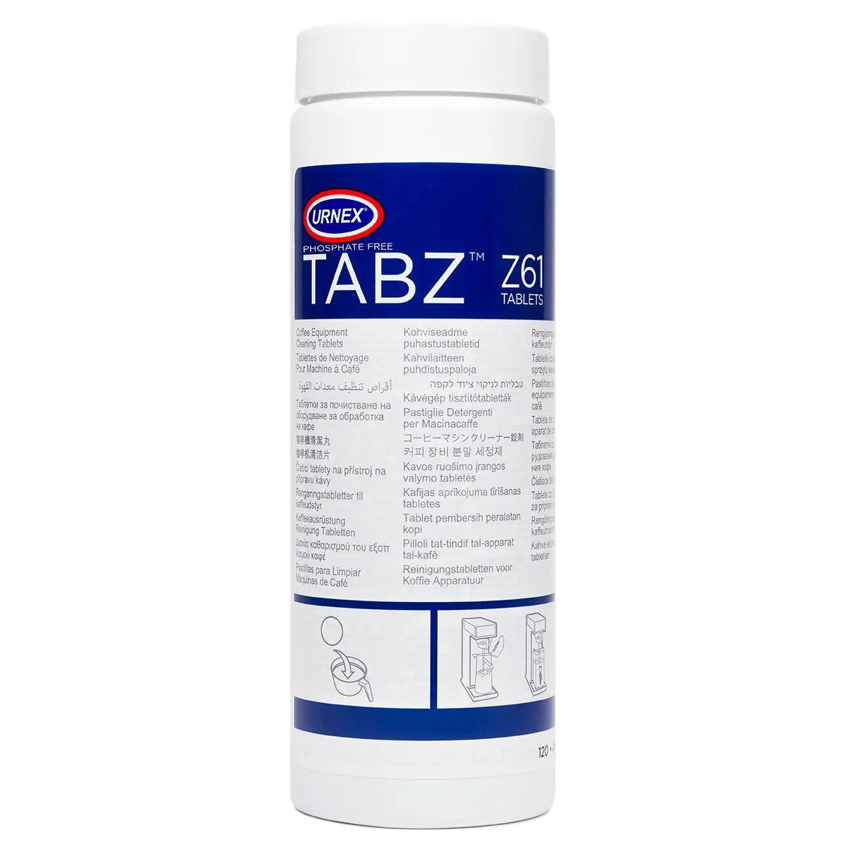 Urnex Cafiza Tablets Tabz (Z61) Urnex Cafiza tablets dissolving in a brew basket during a cleaning cycle