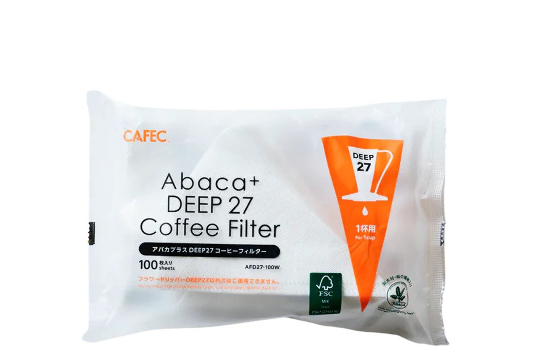 Cafec Abaca+ Deep 27 Coffee Filter (White) CAFEC Abaca Deep 27 filter paper fitted inside the Flower Dripper Deep 27