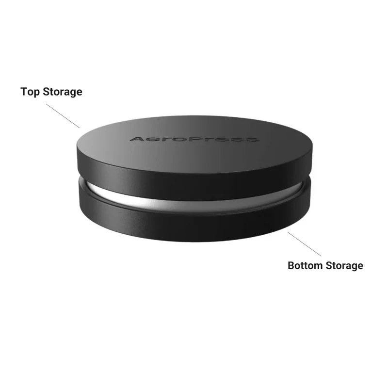 AeroPress filter holder open showing dual waterproof compartments
