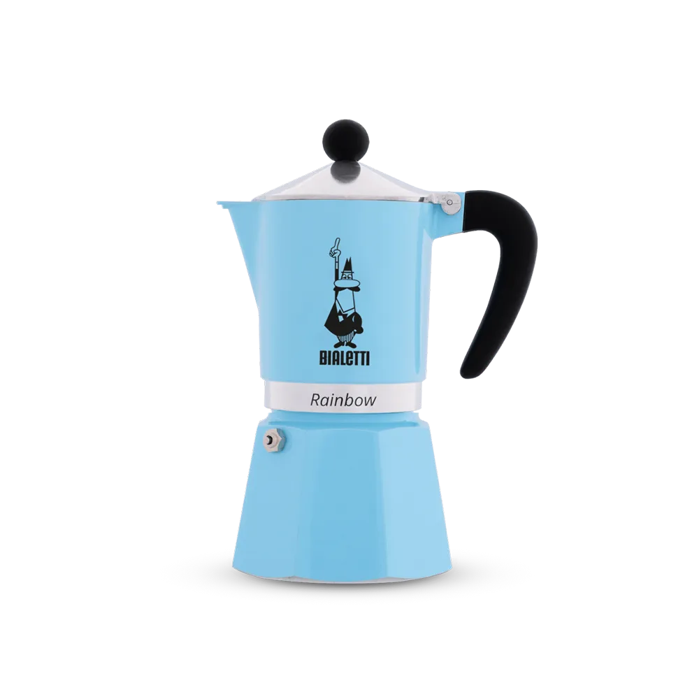 Bialetti Rainbow Moka Pot (Light Blue) Bialetti Rainbow Moka Pot in light blue for stovetop coffee brewing