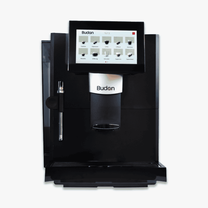 Budan M50 coffee machine with 7-inch touch panel and steam wand