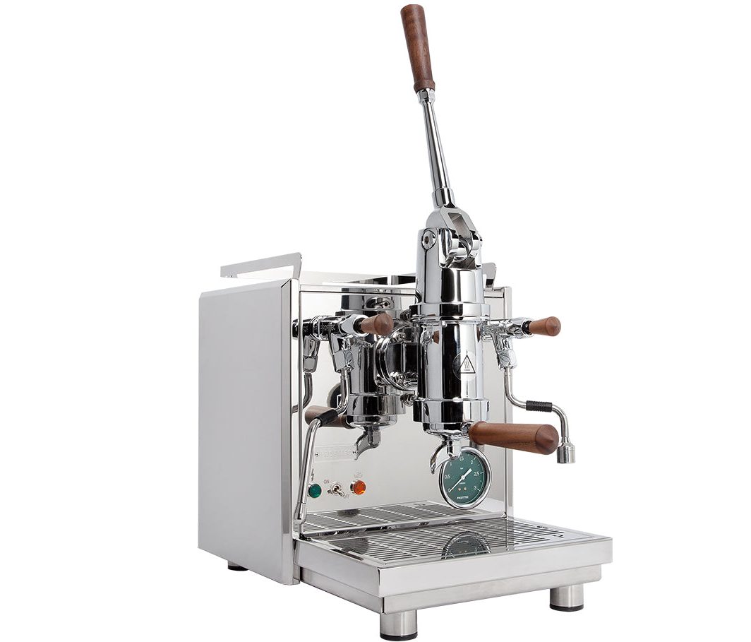 Profitec Pro 800 hand lever espresso machine with copper boiler and walnut handle