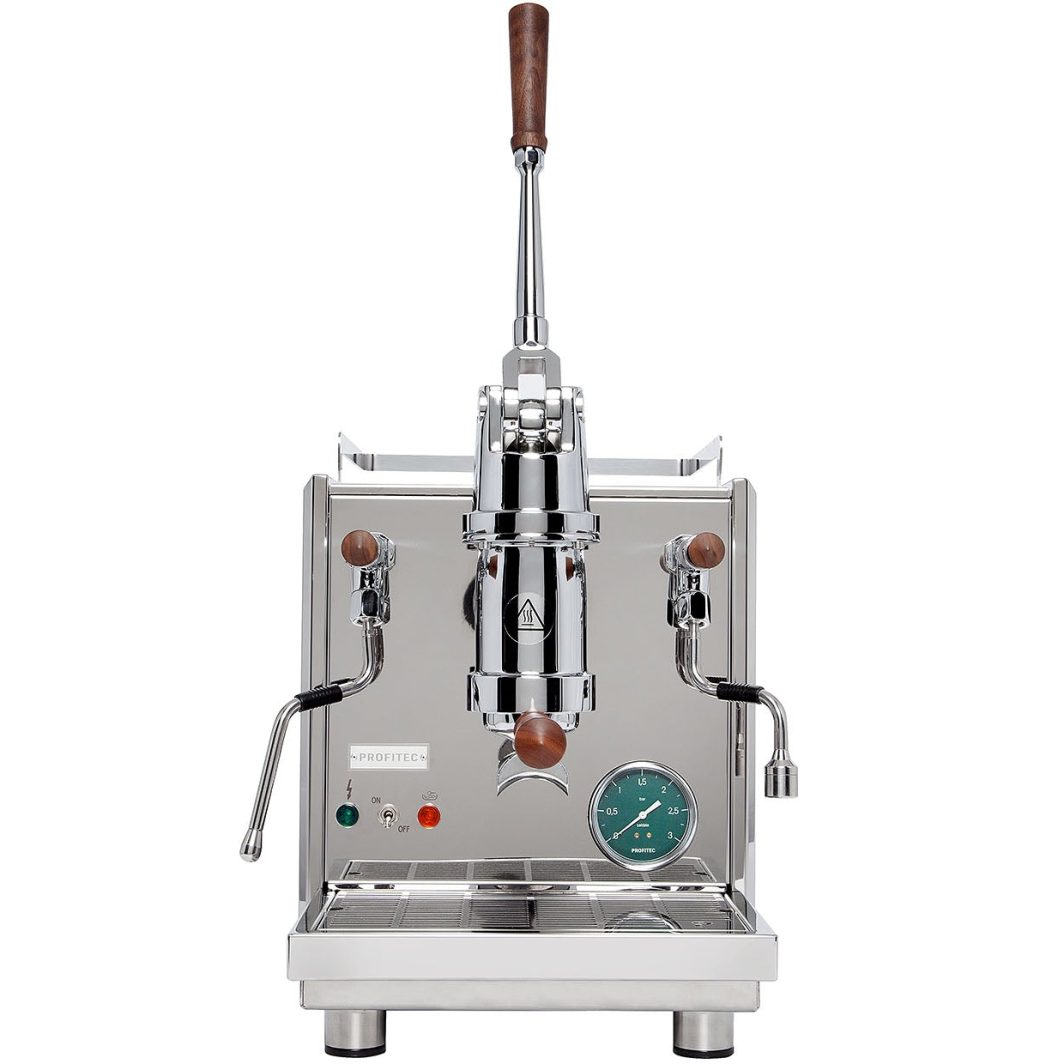 Profitec Pro 800 hand lever espresso machine with copper boiler and walnut handle