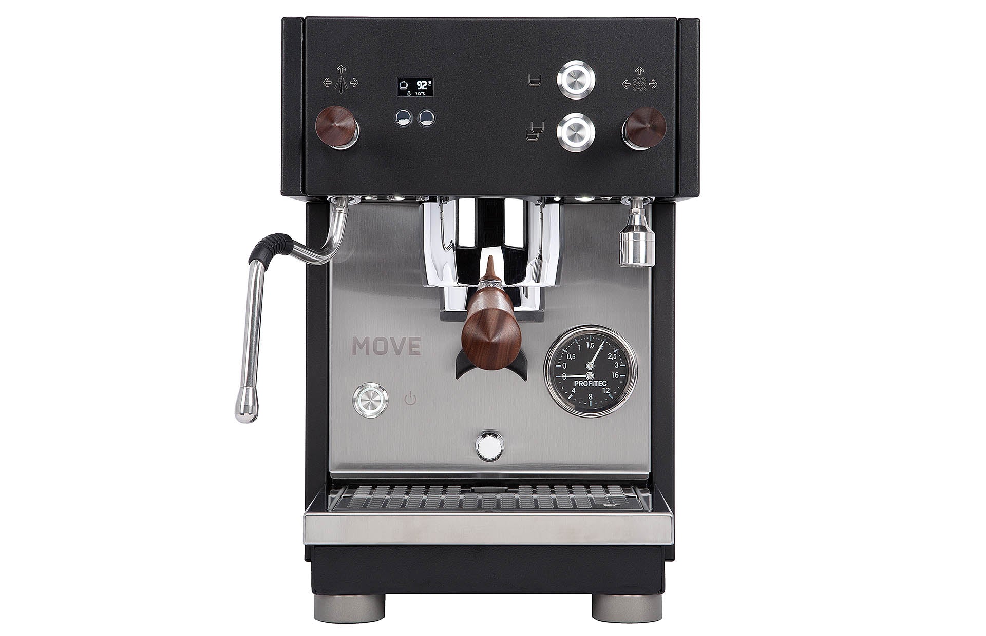 PROFITEC MOVE Profitec Move espresso machine with American walnut handles on a home counter